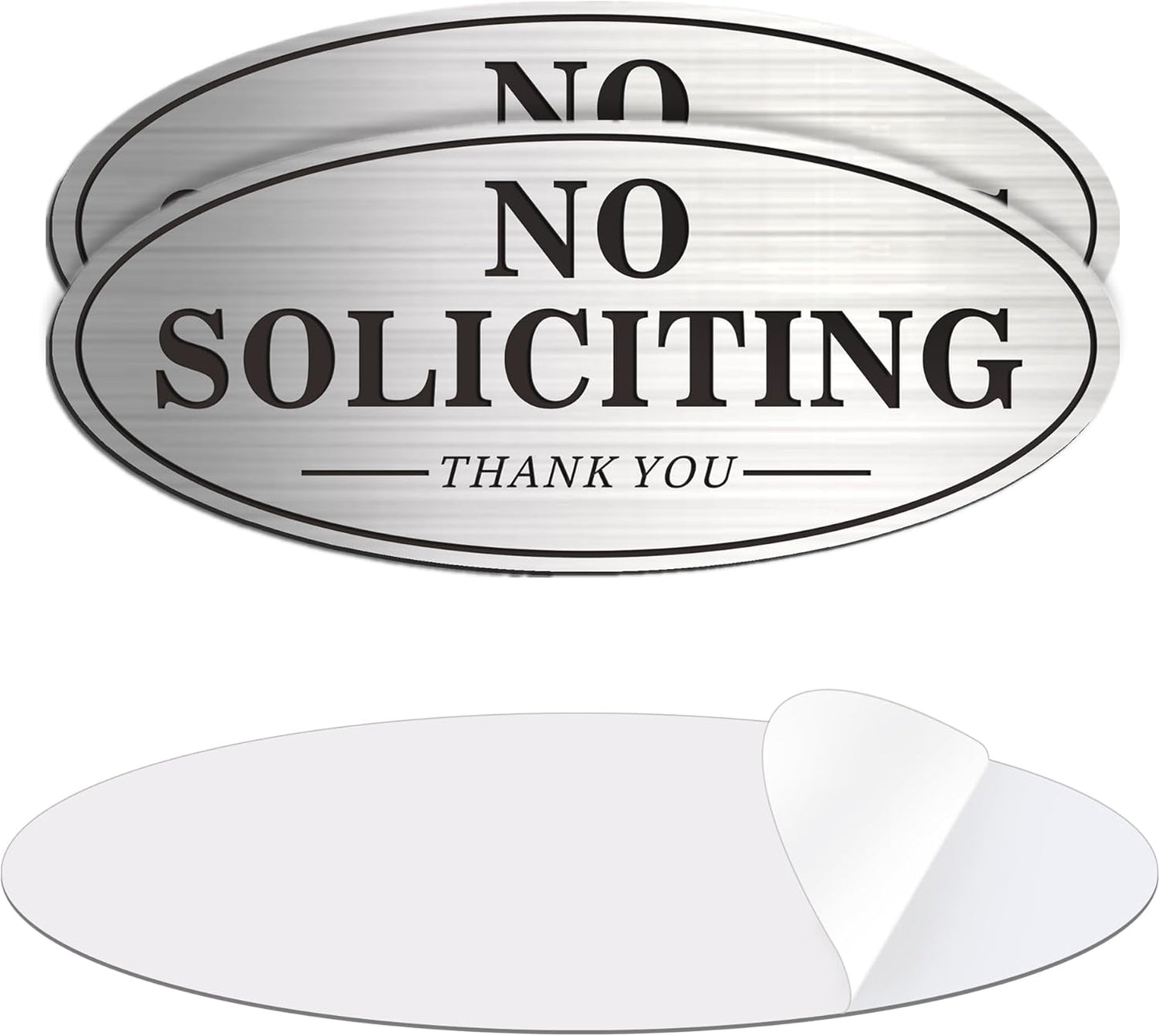 2-Pack No Soliciting Metal Signs for House Door - 7.0 x 3.0 Inches, Self-Adhesive, Waterproof & Weather-Resistant, Ideal for Office, Home, and Business Use