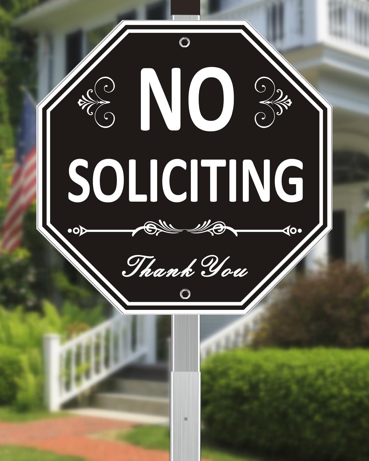 10x10 Inch No Soliciting Yard Sign – Durable Aluminum with 28-Inch Stake for House & Home Use