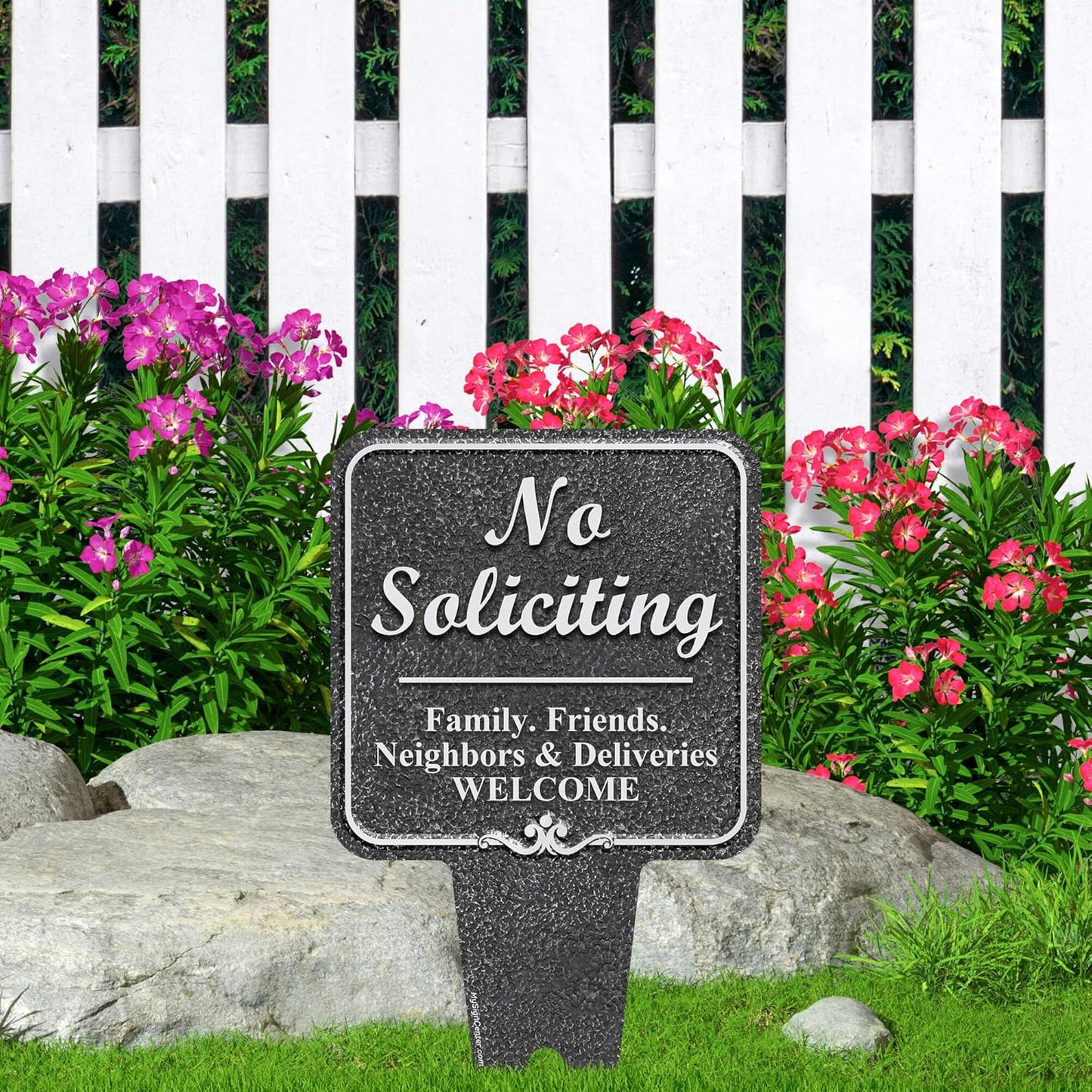 Heavy-Duty No Soliciting Sign with Integrated Ground Stakes - Rust-Free Aluminum for Indoor/Outdoor Use