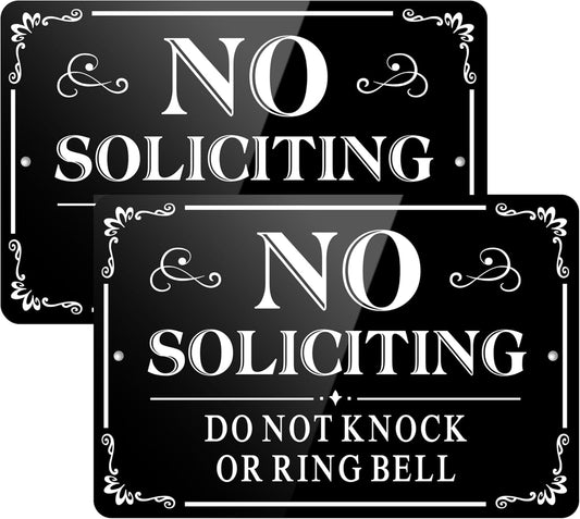 2-Pack No Soliciting Signs for Front Door – 9x6 Inch Self-Adhesive Aluminum Metal Signs for House & Yard