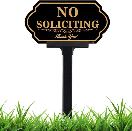 Private Property No Trespassing Sign with Stake - 5x10 Inch Sign, 35 Inch High, No Soliciting Sign for Front Door, Lawns, Gardens, and Business Use