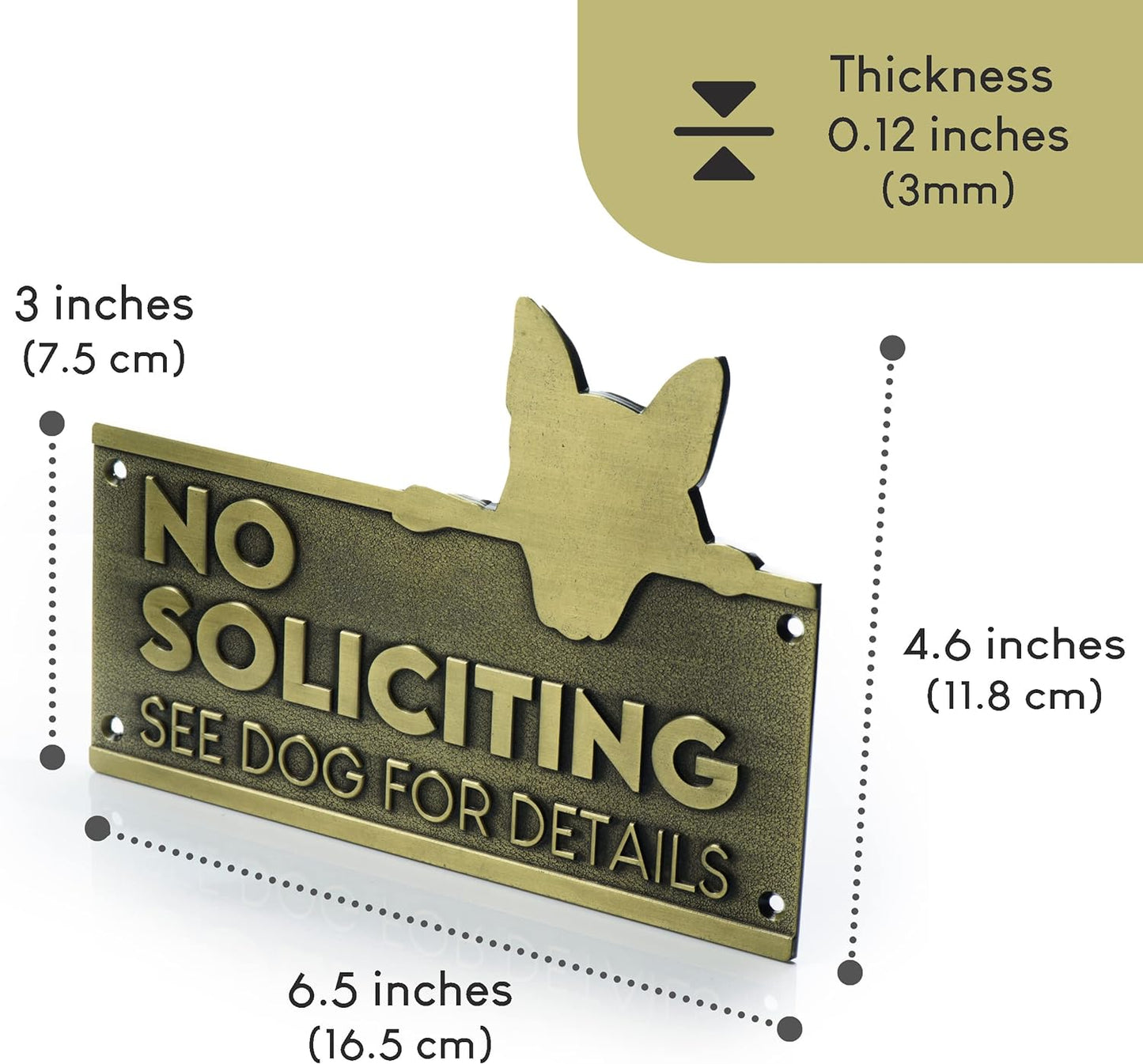 6.5 x 4.6 Inch Funny No Soliciting Sign – Heavy Duty Brass Wall Plaque