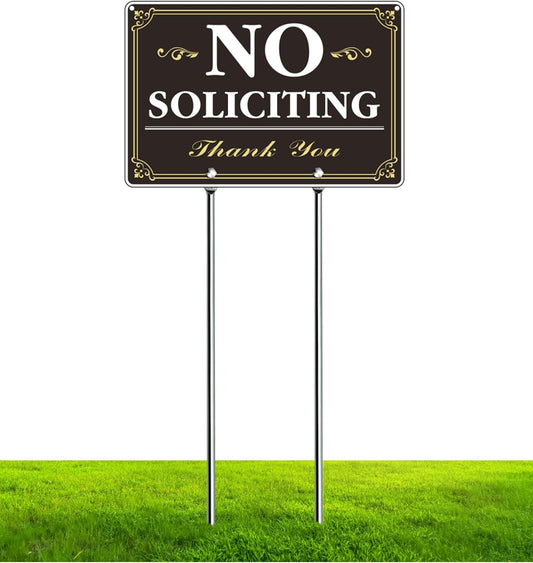 12" x 8" No Soliciting Sign for House – Large Yard Sign with 16" Stakes, Weatherproof, Fade-Resistant Aluminum Metal for Outdoor Use