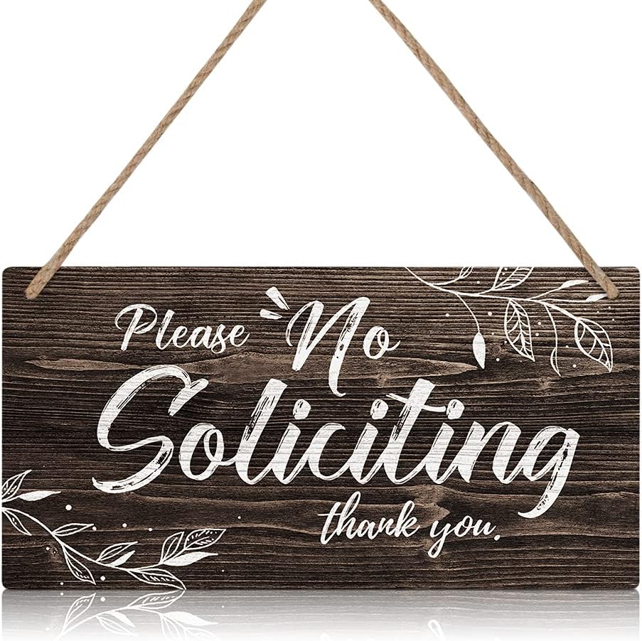 No Soliciting Sign – Rustic Wooden Front Door Plaque with Vintage Wall Art Design for Porch, Yard & Farmhouse Decor