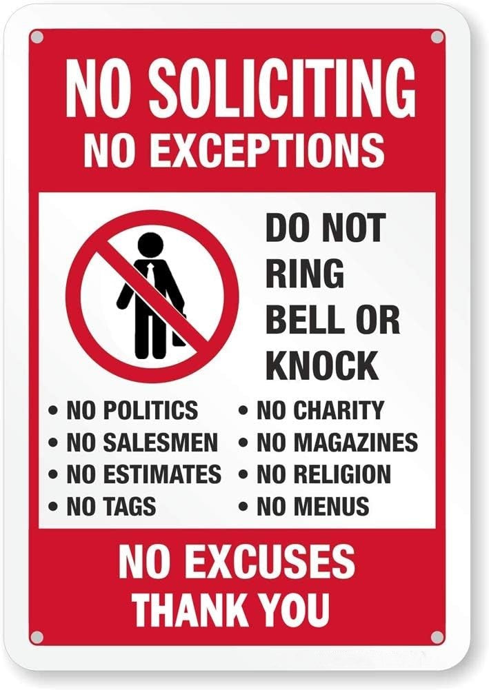 2-Pack No Soliciting Sign - 7x9.8 Inch Durable Aluminum Door & Yard Sign for Home, Office, or Business - Weatherproof, Pre-Drilled, No Exceptions