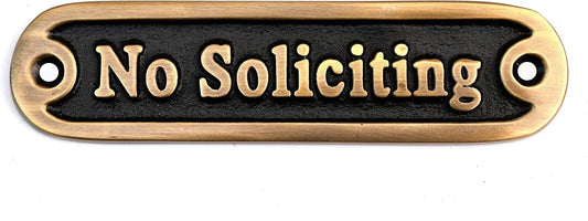 5" Brass No Soliciting Sign – Self-Adhesive Door & Wall Plaque for Home/Office Decor