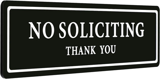 No Soliciting Sign for Home - 8.2 x 2.4 Inch, Strong Adhesive for Any Surface, Stylish & Visible Design, Ideal for Front Doors, Walls, Windows, and Office Use