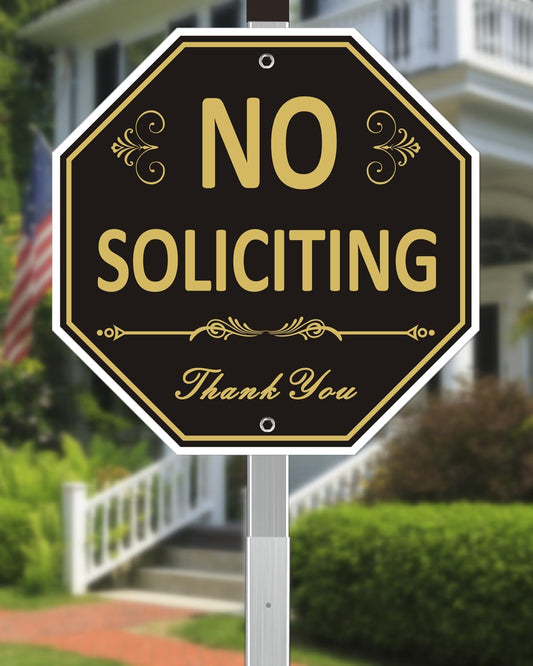 10x10 Inch No Soliciting Yard Sign – Durable Aluminum with 28-Inch Stake for House & Home Use