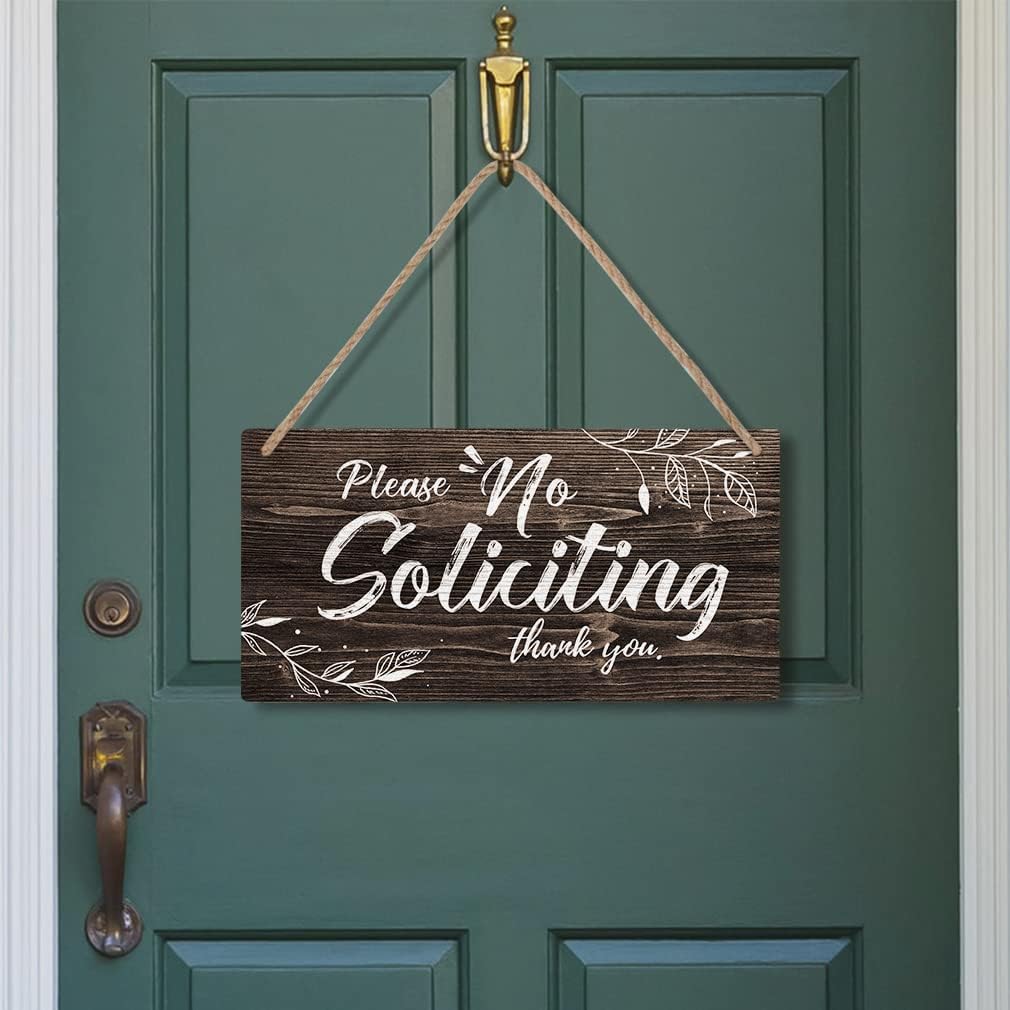 No Soliciting Sign – Rustic Wooden Front Door Plaque with Vintage Wall Art Design for Porch, Yard & Farmhouse Decor
