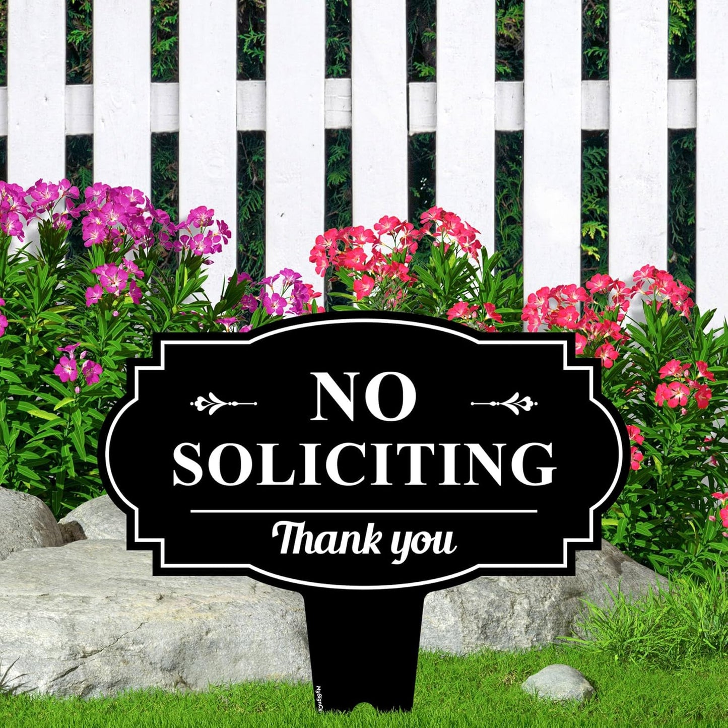 Heavy-Duty No Soliciting Sign with Integrated Ground Stakes - Rust-Free Aluminum for Indoor/Outdoor Use