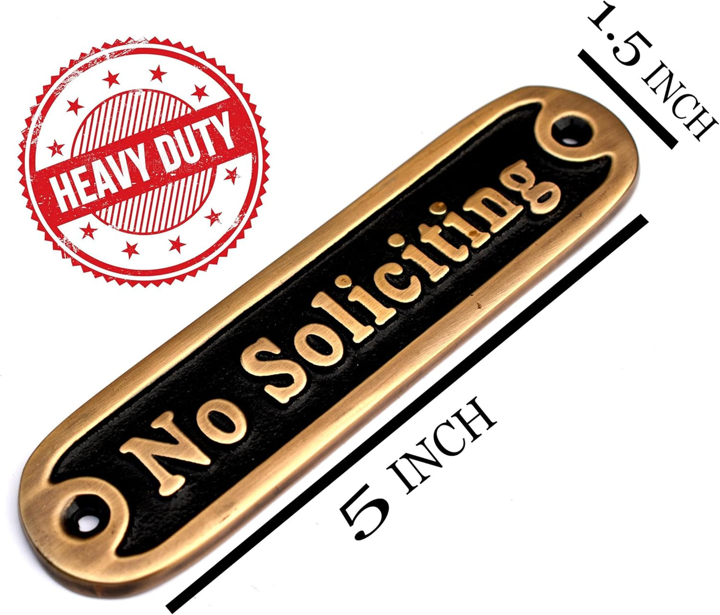 5" Brass No Soliciting Sign – Self-Adhesive Door & Wall Plaque for Home/Office Decor