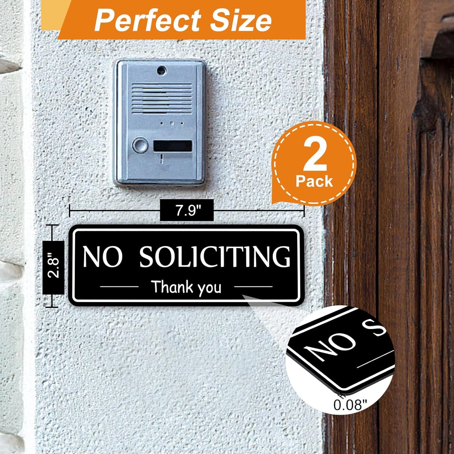 2-Pack No Soliciting Sign for House - 7.9"x2.8" Durable Acrylic, Self-Adhesive, Weatherproof for Front Door, Home, Office, Wall, Effective Solicitor Deterrent