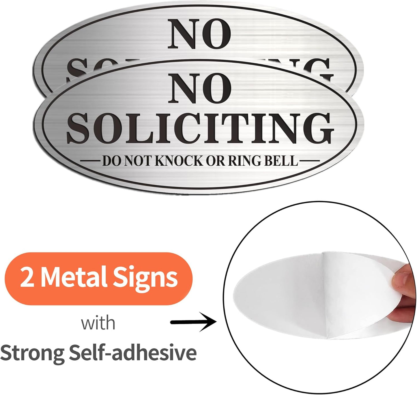 2-Pack No Soliciting Metal Signs for House Door - 7.0 x 3.0 Inches, Self-Adhesive, Waterproof & Weather-Resistant, Ideal for Office, Home, and Business Use