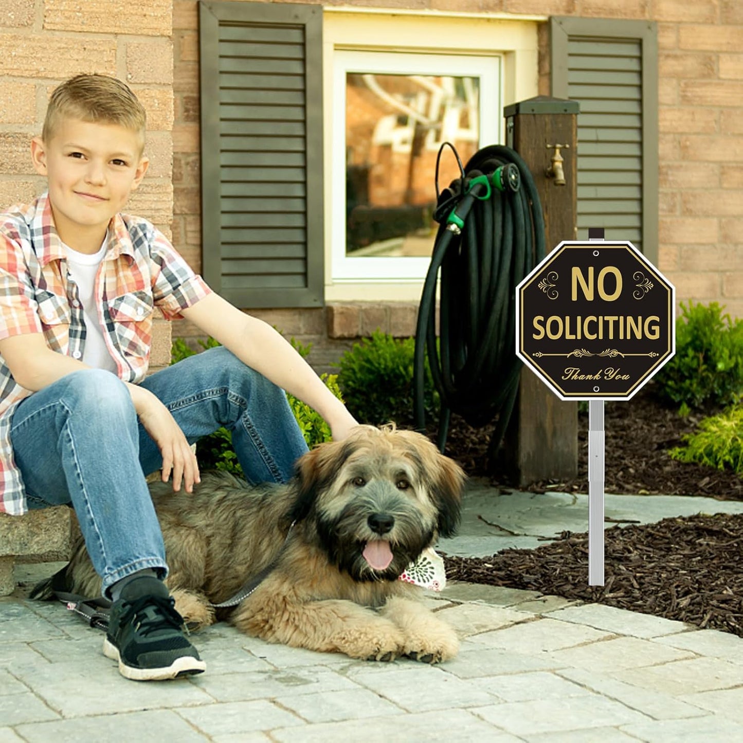 10x10 Inch No Soliciting Yard Sign – Durable Aluminum with 28-Inch Stake for House & Home Use