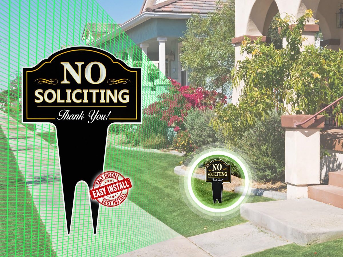 15"x9.5" No Soliciting Yard Sign – Heavy Duty Aluminum for Home & Business – Deter Door Knockers & Bell Ringers