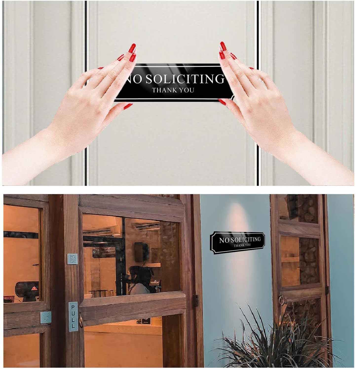 Weatherproof No Soliciting Sign - 8.2" x 2.5" Durable Adhesive Door Sign for Home, Office, and Front Entrance