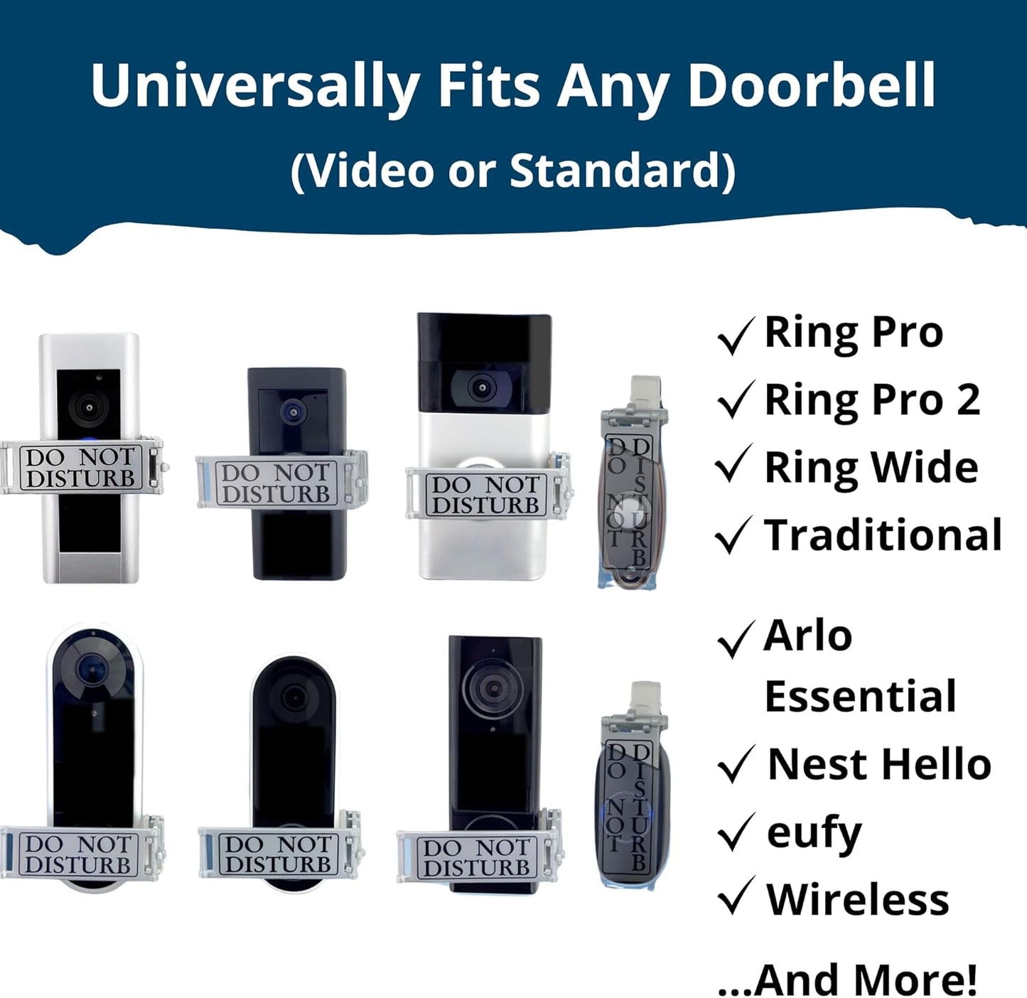 Universal Rotating Doorbell Cover - DO NOT DISTURB & NO SOLICITING, Tool-Free, Fits Video & Standard Buttons