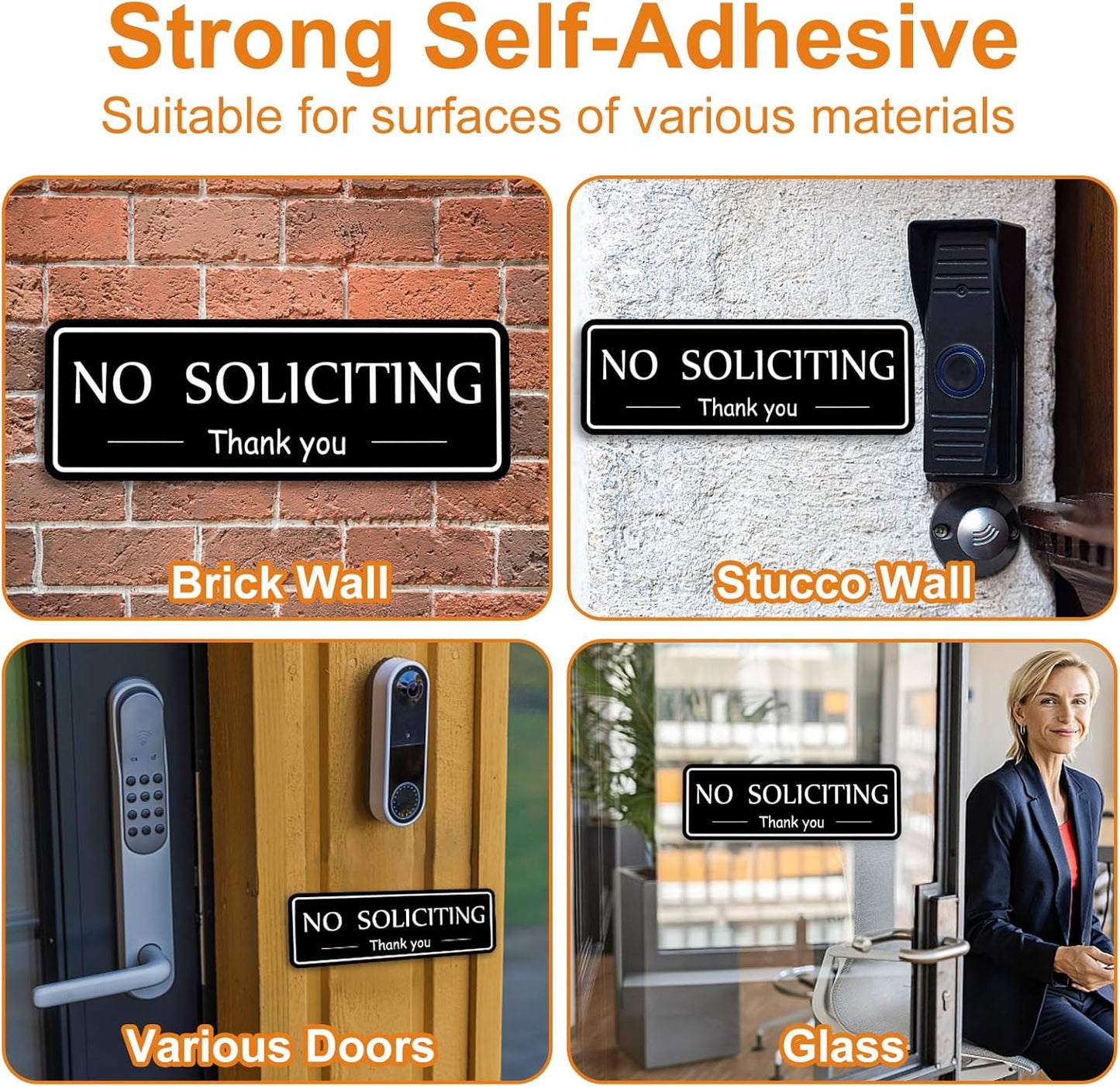 2-Pack No Soliciting Sign for House - 7.9"x2.8" Durable Acrylic, Self-Adhesive, Weatherproof for Front Door, Home, Office, Wall, Effective Solicitor Deterrent