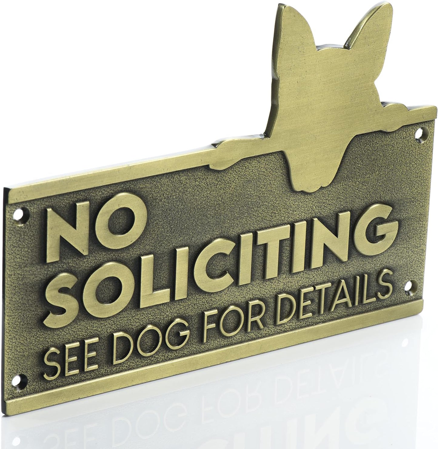 6.5 x 4.6 Inch Funny No Soliciting Sign – Heavy Duty Brass Wall Plaque