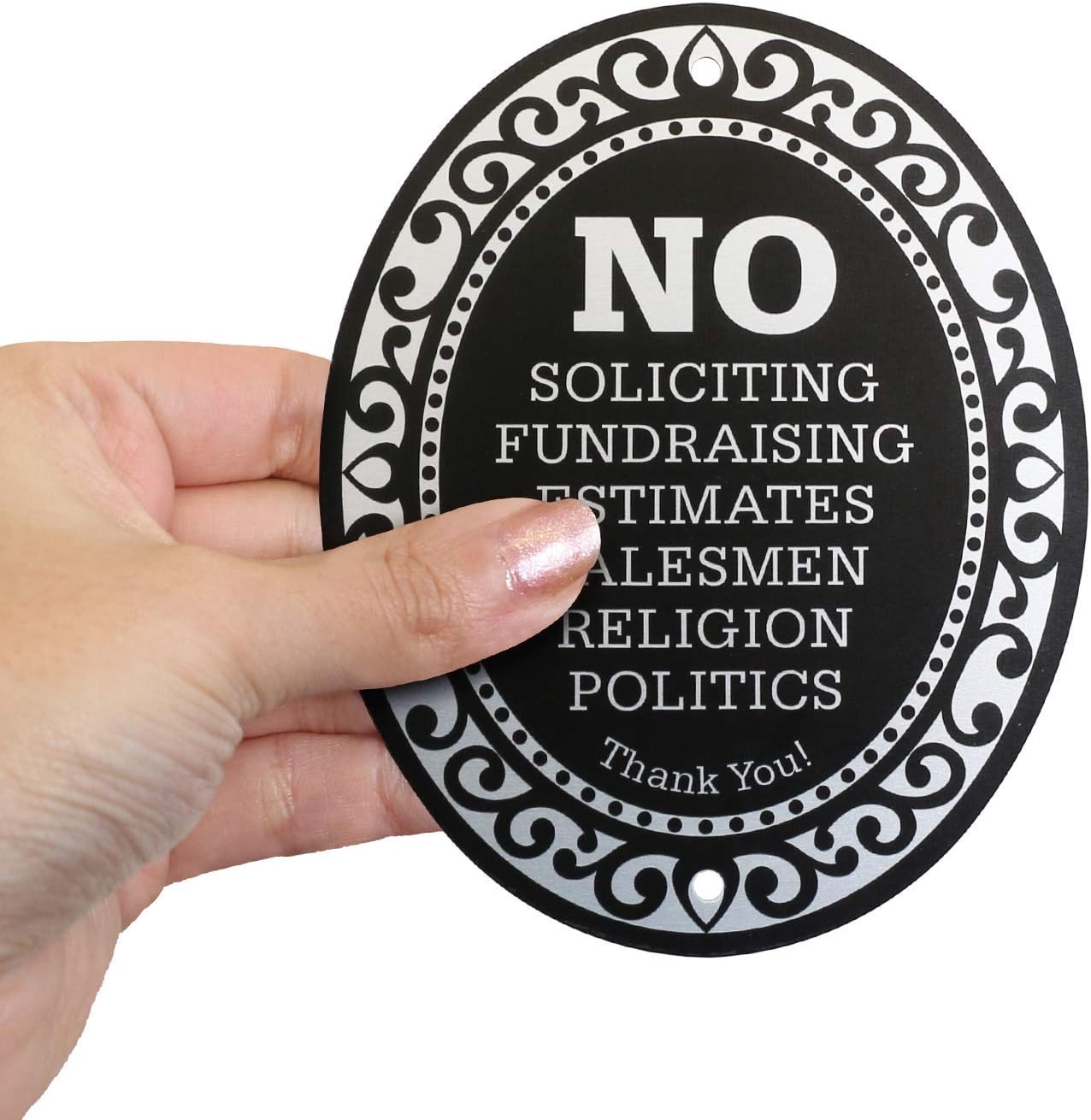 Premium No Soliciting Door Sign – 4" x 5" Self-Adhesive Aluminum, Kindly Refrain from Fundraising, Religious Appeals, Politics, Selling & Disturbance