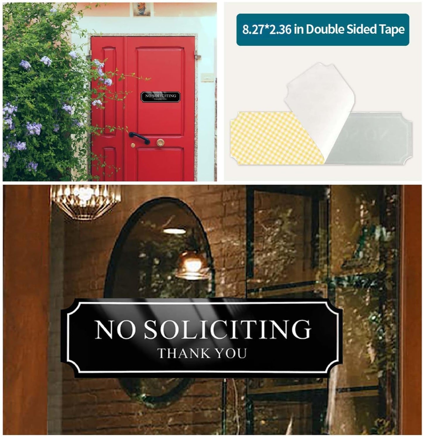 Weatherproof No Soliciting Sign - 8.2" x 2.5" Durable Adhesive Door Sign for Home, Office, and Front Entrance