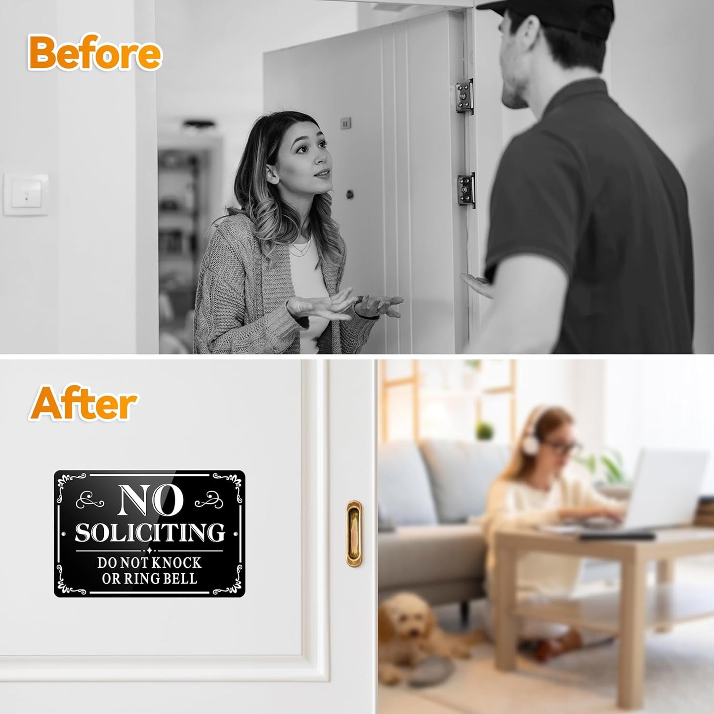 2-Pack No Soliciting Signs for Front Door – 9x6 Inch Self-Adhesive Aluminum Metal Signs for House & Yard