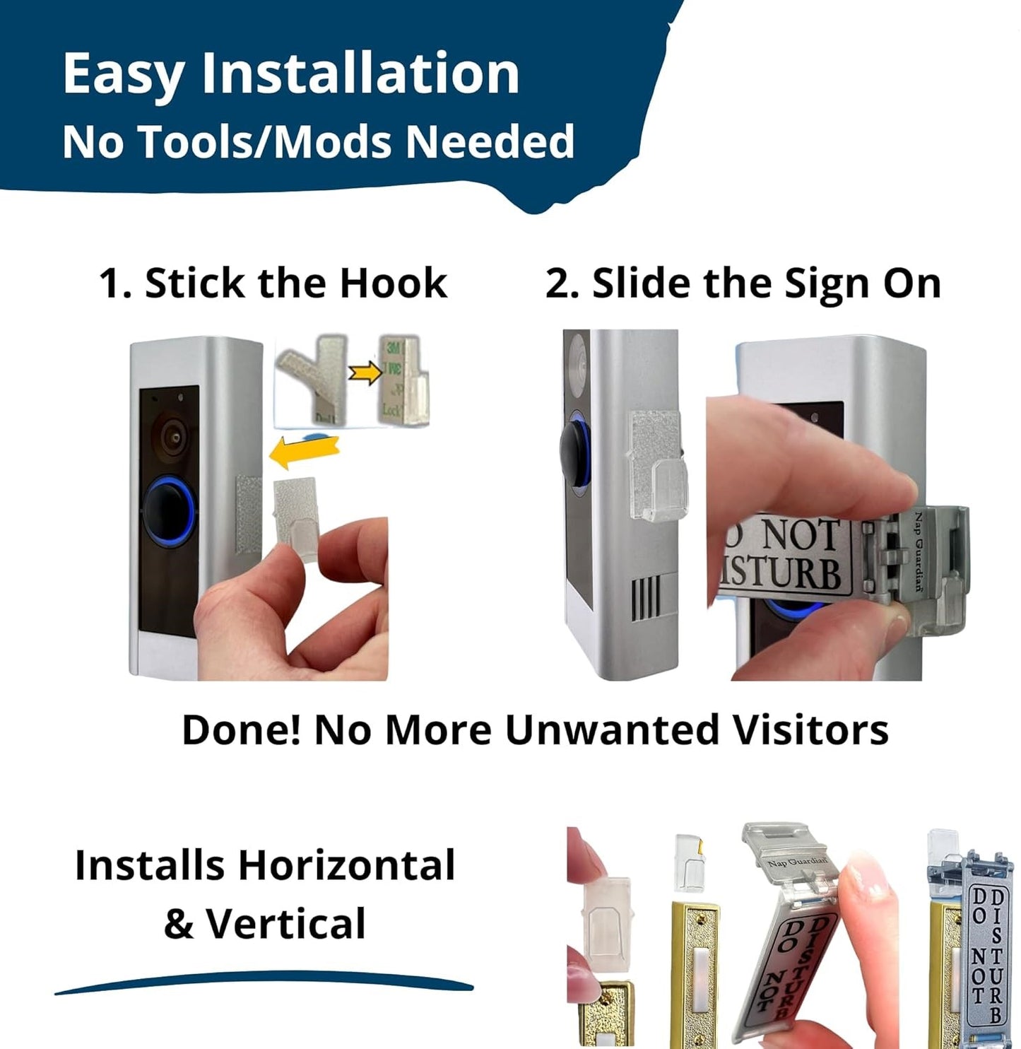 Universal Rotating Doorbell Cover - DO NOT DISTURB & NO SOLICITING, Tool-Free, Fits Video & Standard Buttons