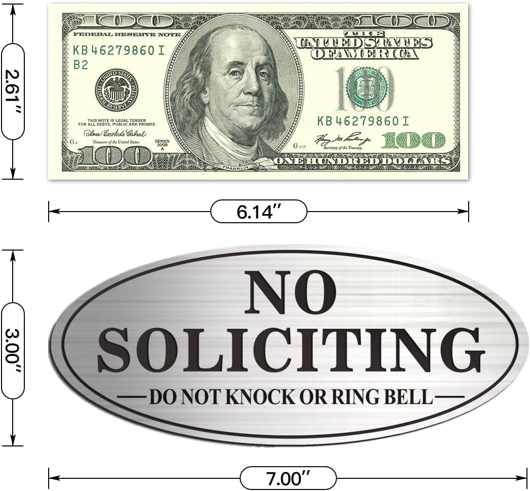 2-Pack No Soliciting Metal Signs for House Door - 7.0 x 3.0 Inches, Self-Adhesive, Waterproof & Weather-Resistant, Ideal for Office, Home, and Business Use