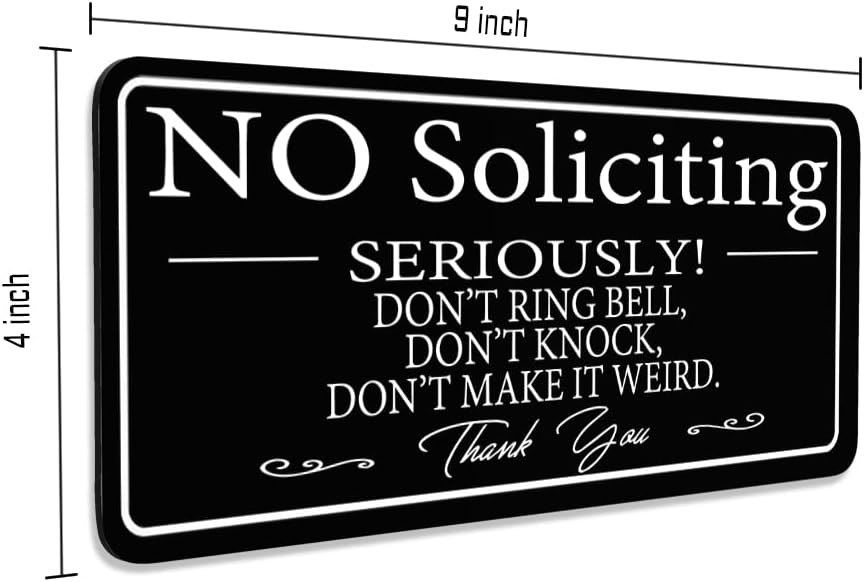 9x4 Inch No Soliciting Sign for Home & Office - Thick Acrylic, Self-Adhesive, Modern Door or Wall Decor, Effective Go Away Sign