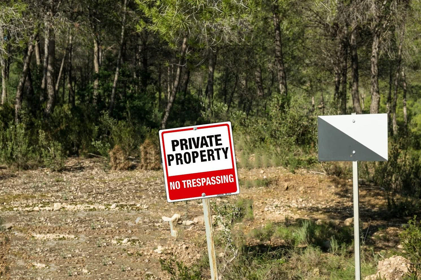 4-Pack No Trespassing Sign for Private Property - 9x9 Inch Aluminum, 40 Mil Thick, UV Ink Printed, Weatherproof Red and White Yard Signs for Home, Front Door, Outdoor Use