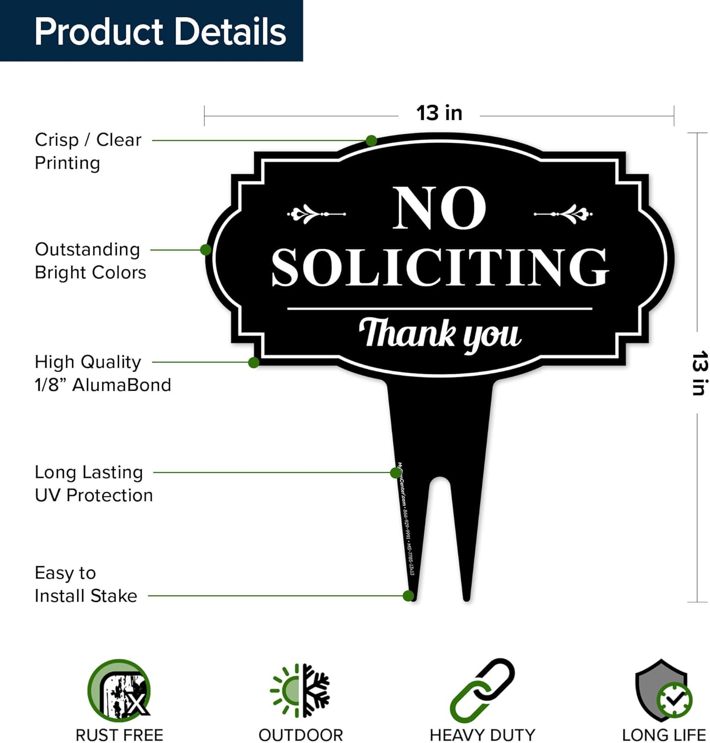 Heavy-Duty No Soliciting Sign with Integrated Ground Stakes - Rust-Free Aluminum for Indoor/Outdoor Use