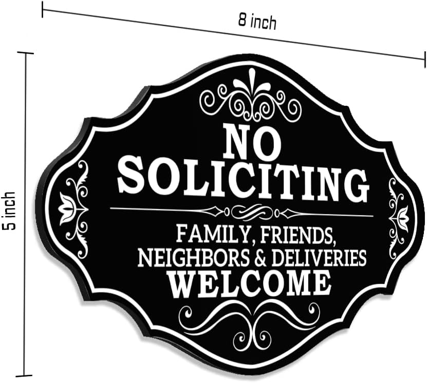 Funny No Soliciting Sign for Front Door – Family, Friends & Neighbors Welcome – Modern Yard, Porch & Wall Decor for Home