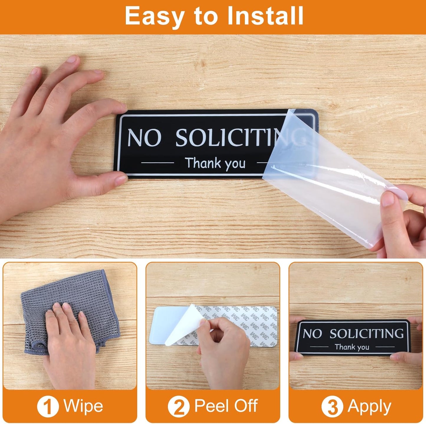 2-Pack No Soliciting Sign for House - 7.9"x2.8" Durable Acrylic, Self-Adhesive, Weatherproof for Front Door, Home, Office, Wall, Effective Solicitor Deterrent