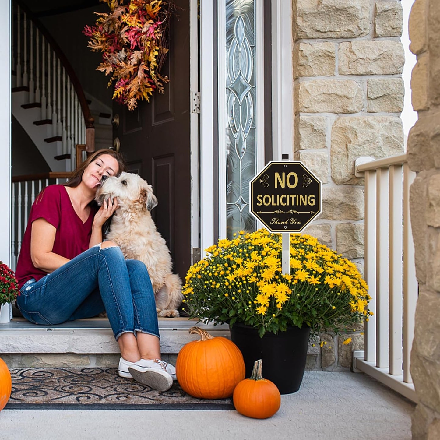 10x10 Inch No Soliciting Yard Sign – Durable Aluminum with 28-Inch Stake for House & Home Use