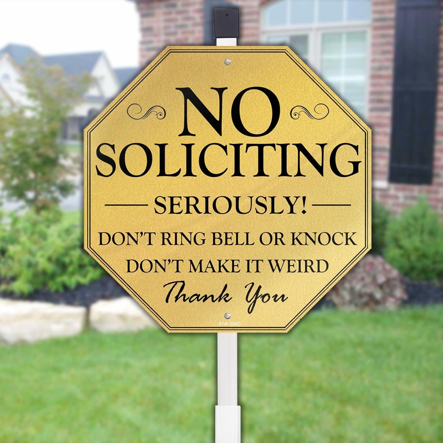 10" x 28" No Soliciting Sign for House with Stake - Durable Metal Aluminum Yard Sign for Home, Easy to Install, Effective Solicitor Deterrent