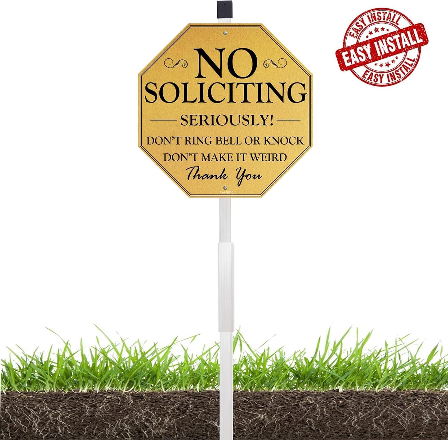 10" x 28" No Soliciting Sign for House with Stake - Durable Metal Aluminum Yard Sign for Home, Easy to Install, Effective Solicitor Deterrent