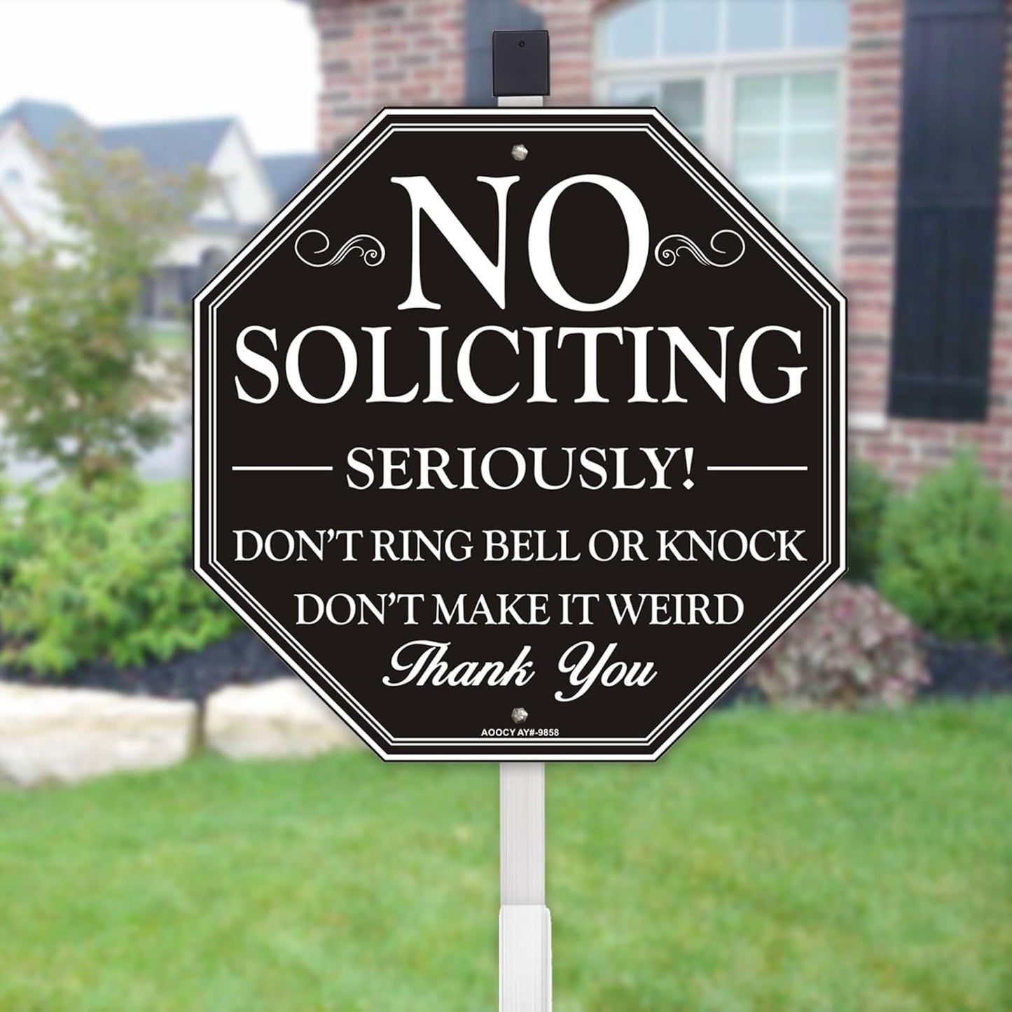 10" x 28" No Soliciting Sign for House with Stake - Durable Metal Aluminum Yard Sign for Home, Easy to Install, Effective Solicitor Deterrent