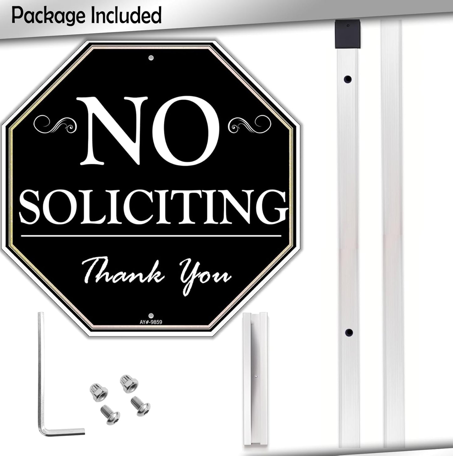 10" x 28" No Soliciting Sign for House with Stake - Durable Metal Aluminum Yard Sign for Home, Easy to Install, Effective Solicitor Deterrent