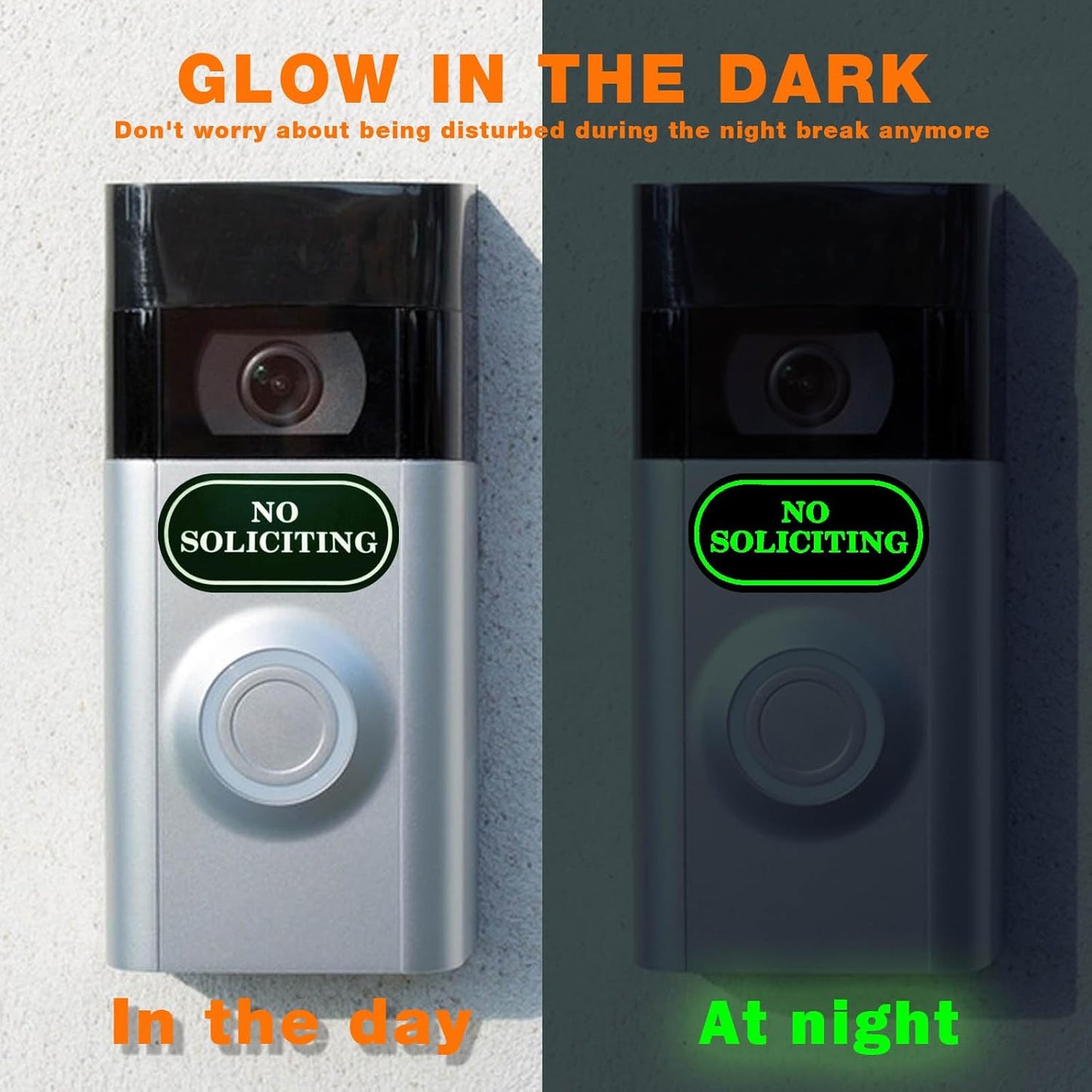 6-Pack Small No Soliciting Sign for House - Weatherproof Glow in the Dark Stickers, Perfect for Video Doorbells, Front Door, Wall & Window Use