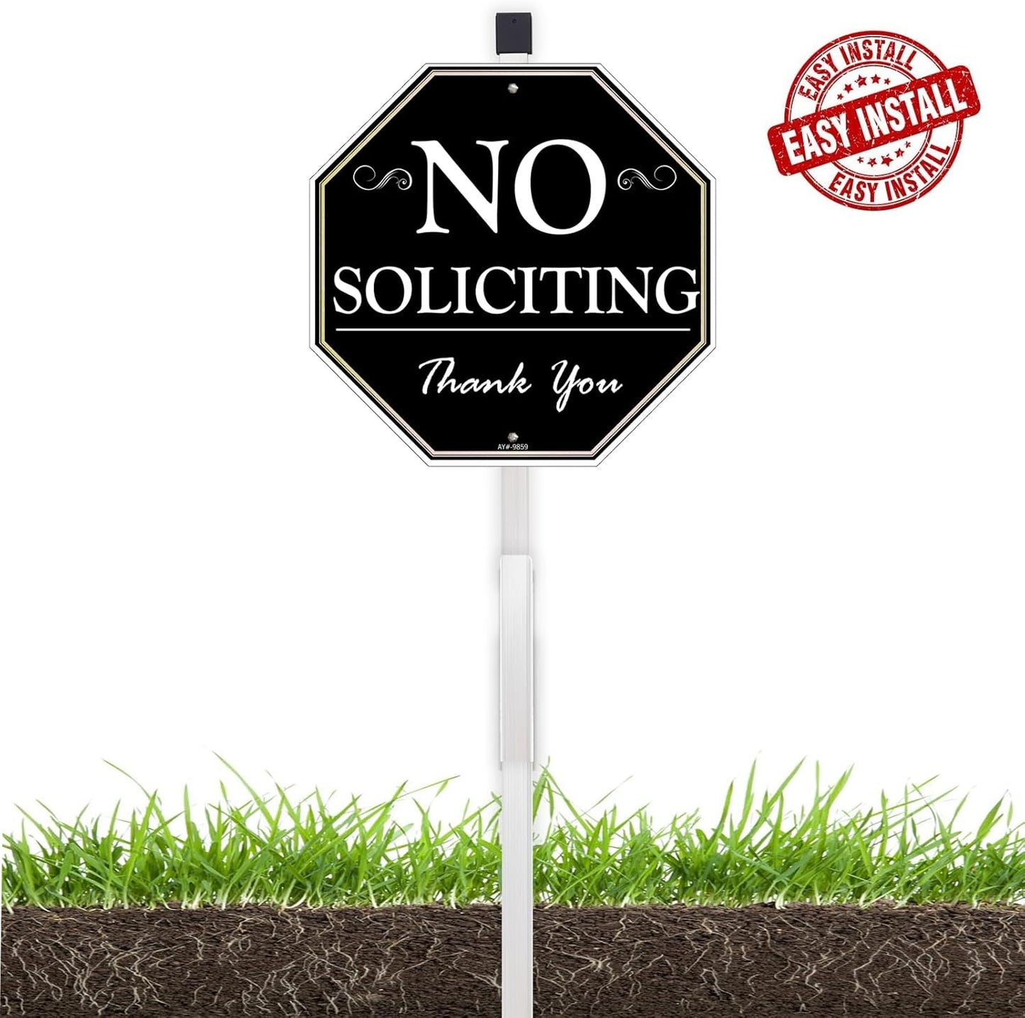 10" x 28" No Soliciting Sign for House with Stake - Durable Metal Aluminum Yard Sign for Home, Easy to Install, Effective Solicitor Deterrent