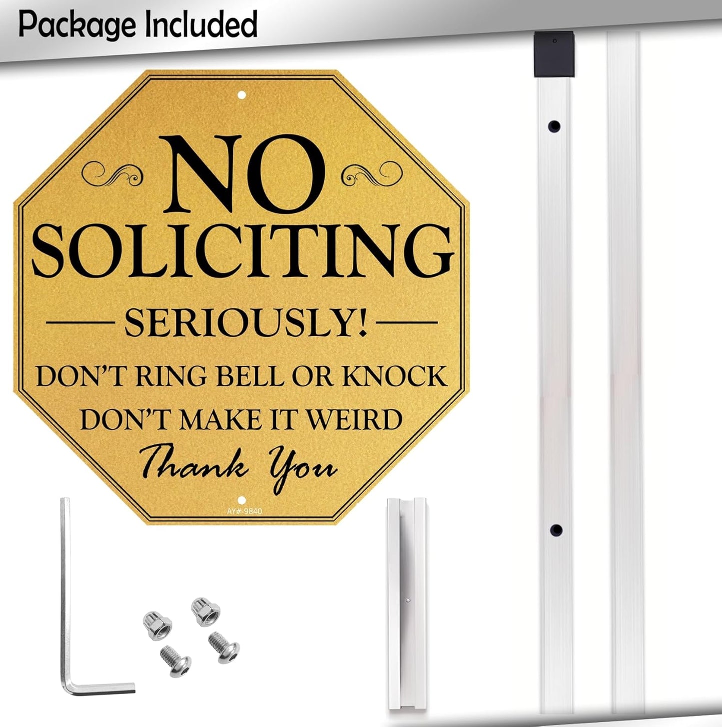 10" x 28" No Soliciting Sign for House with Stake - Durable Metal Aluminum Yard Sign for Home, Easy to Install, Effective Solicitor Deterrent