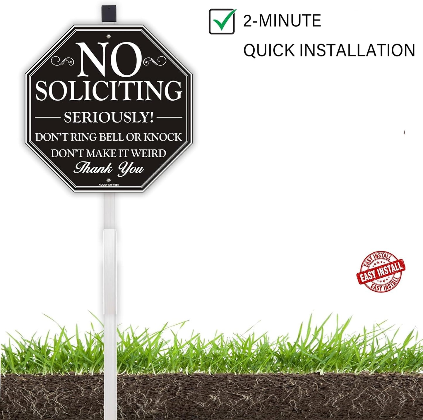 10" x 28" No Soliciting Sign for House with Stake - Durable Metal Aluminum Yard Sign for Home, Easy to Install, Effective Solicitor Deterrent