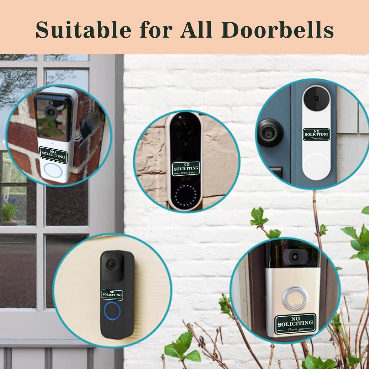 6-Pack Small No Soliciting Sign for House - Weatherproof Glow in the Dark Stickers, Perfect for Video Doorbells, Front Door, Wall & Window Use