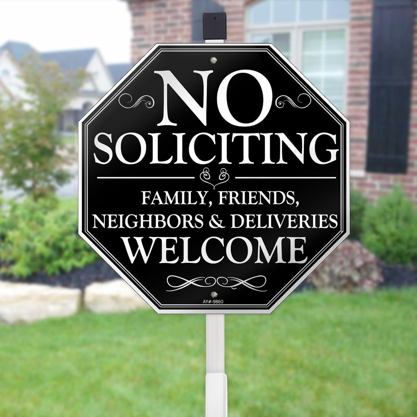 10" x 28" No Soliciting Sign for House with Stake - Durable Metal Aluminum Yard Sign for Home, Easy to Install, Effective Solicitor Deterrent