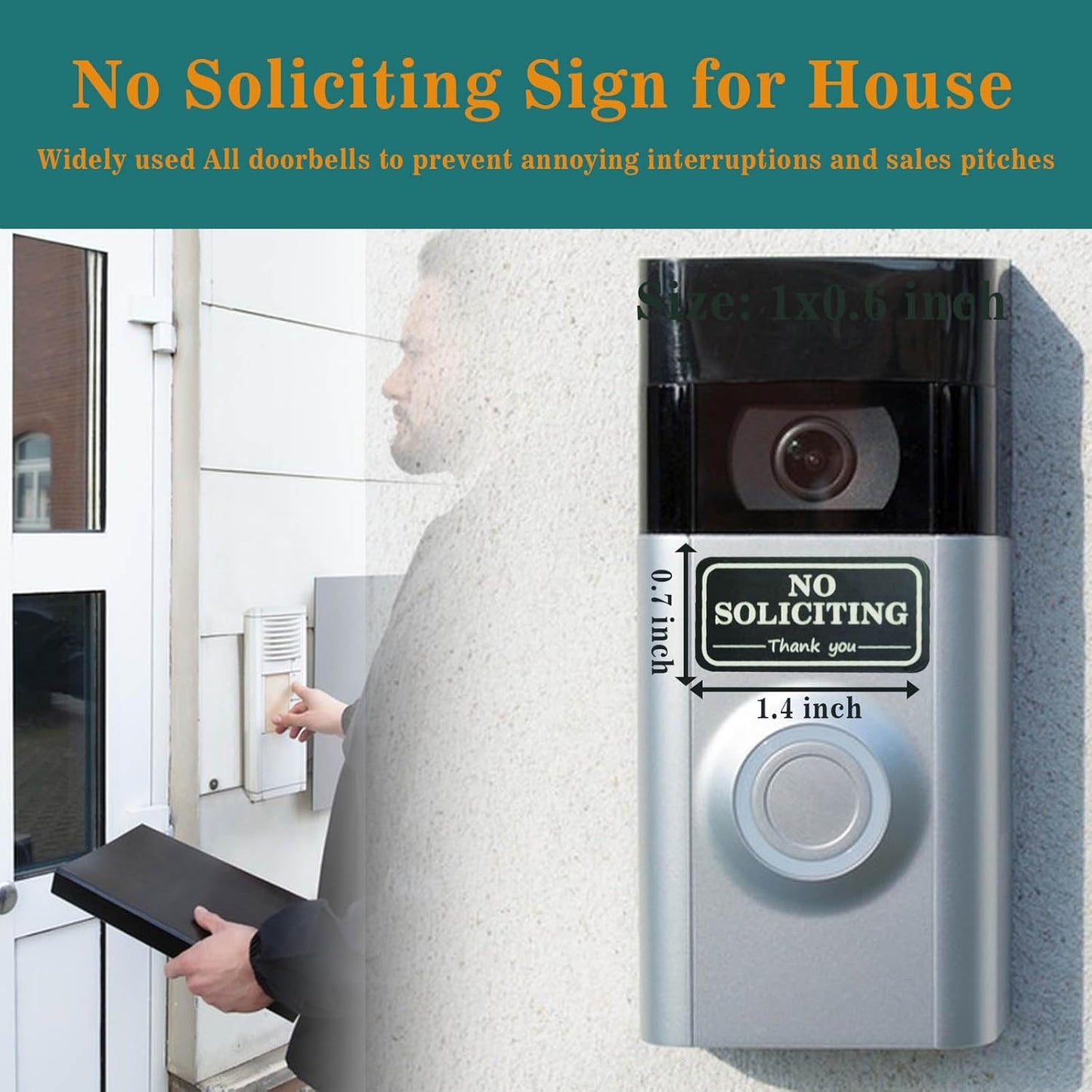 6-Pack Small No Soliciting Sign for House - Weatherproof Glow in the Dark Stickers, Perfect for Video Doorbells, Front Door, Wall & Window Use