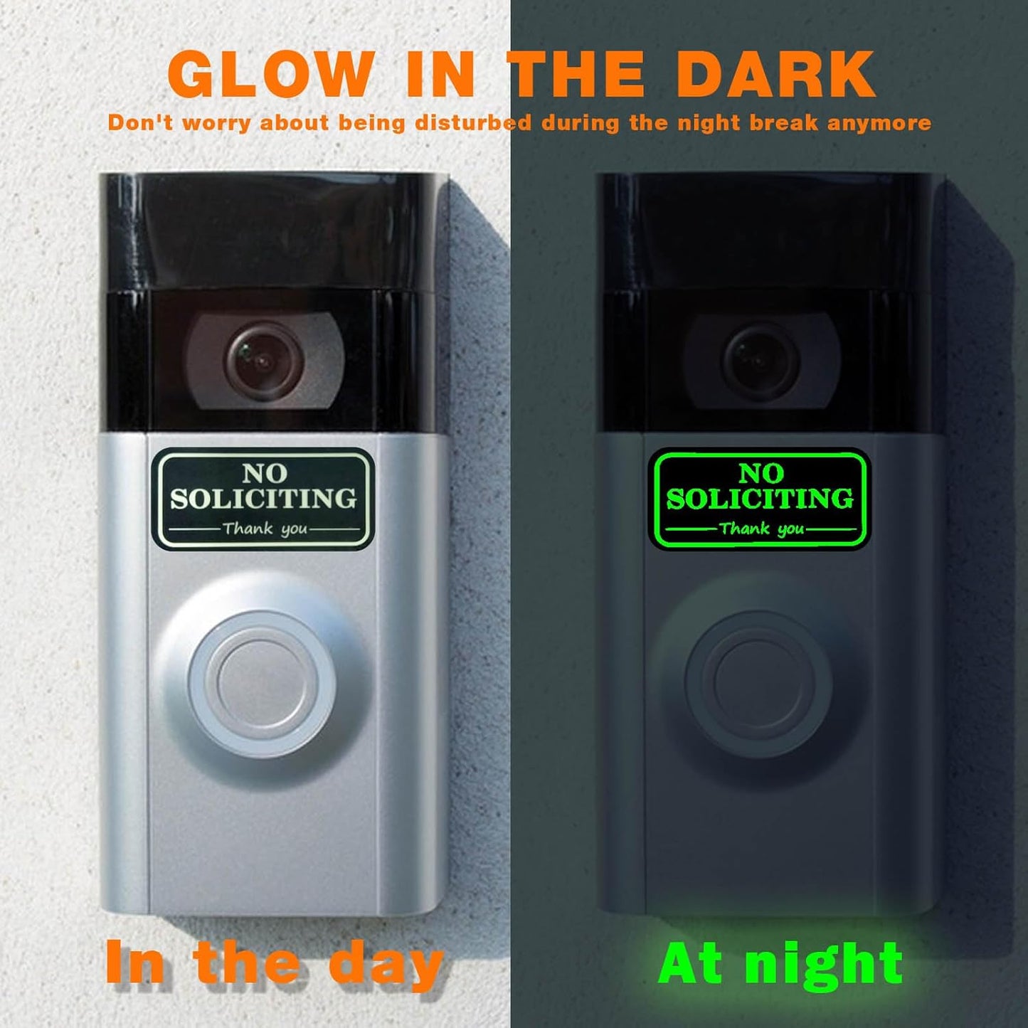 6-Pack Small No Soliciting Sign for House - Weatherproof Glow in the Dark Stickers, Perfect for Video Doorbells, Front Door, Wall & Window Use