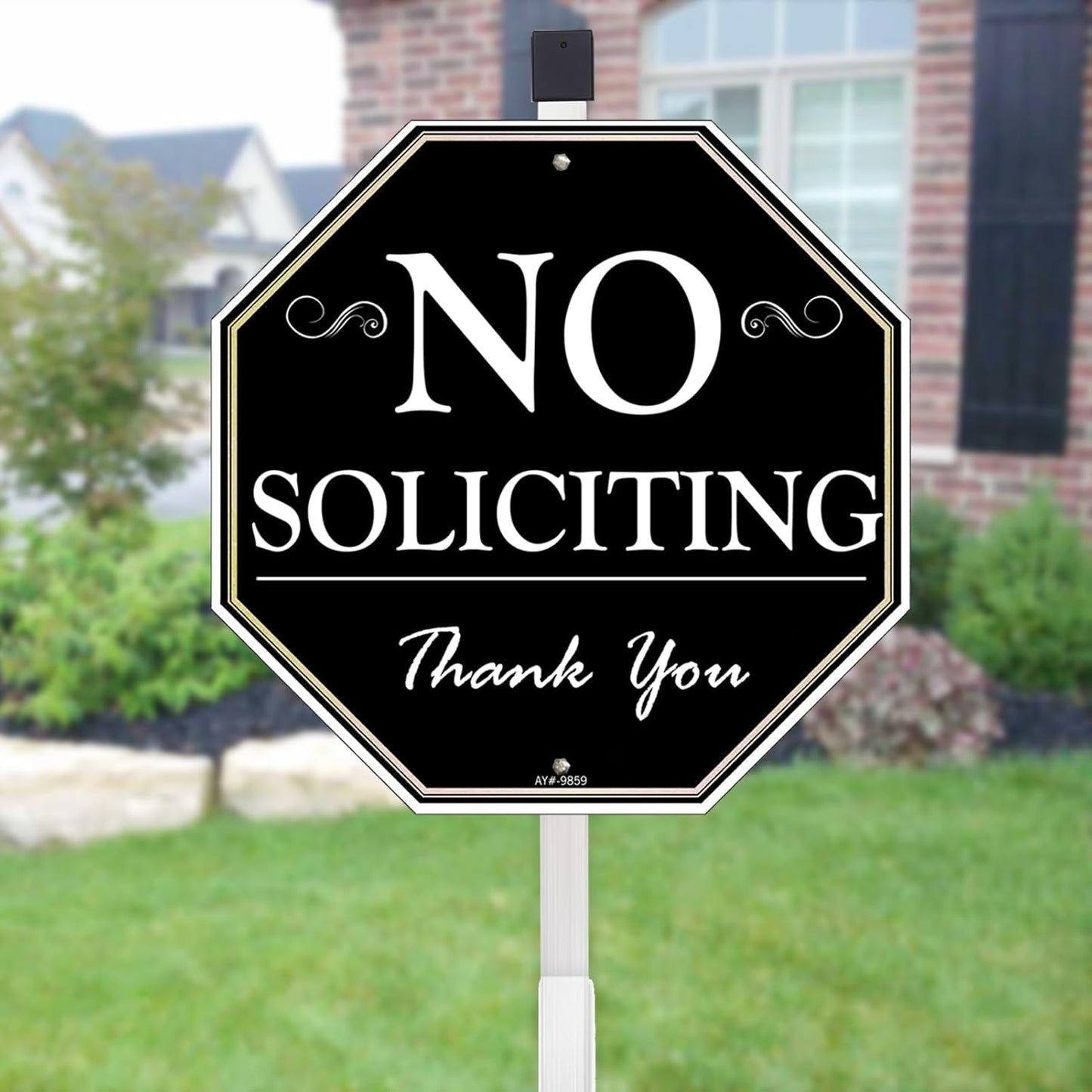 10" x 28" No Soliciting Sign for House with Stake - Durable Metal Aluminum Yard Sign for Home, Easy to Install, Effective Solicitor Deterrent