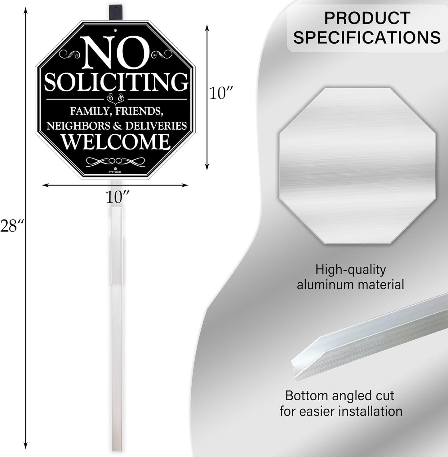 10" x 28" No Soliciting Sign for House with Stake - Durable Metal Aluminum Yard Sign for Home, Easy to Install, Effective Solicitor Deterrent