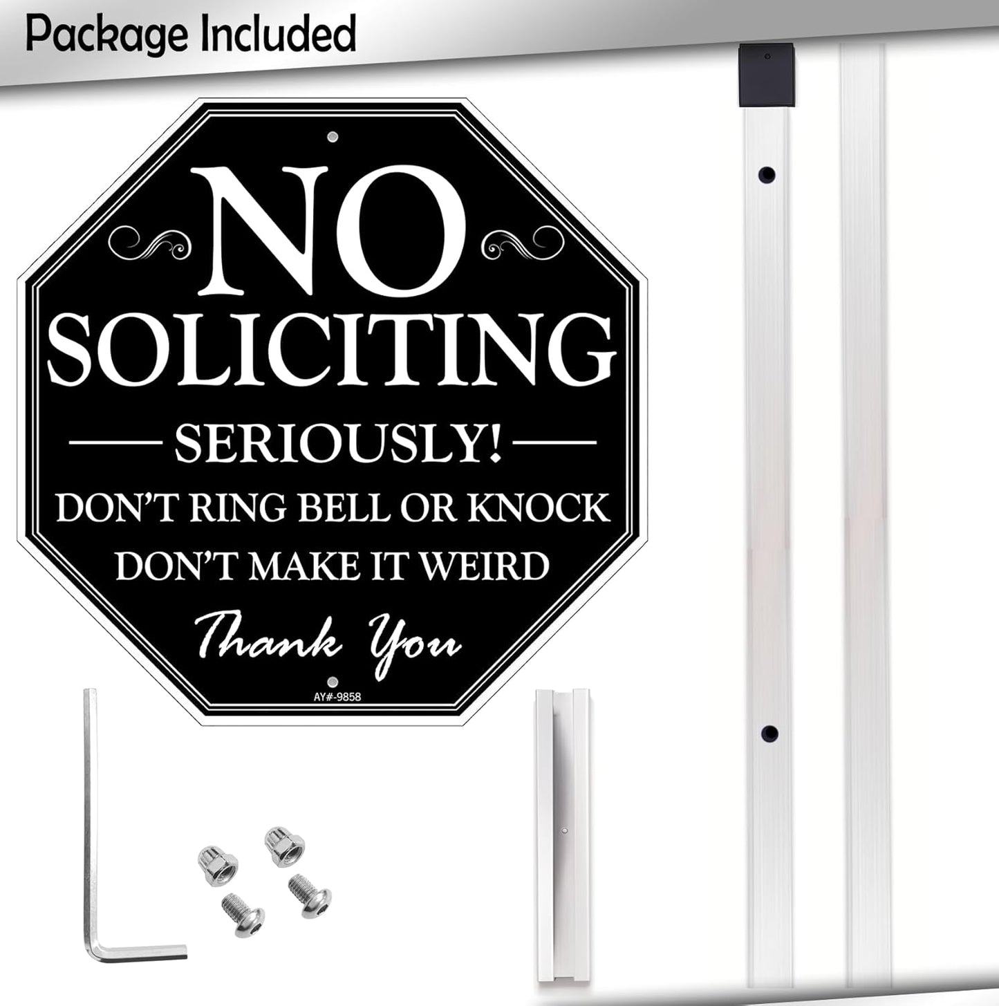 10" x 28" No Soliciting Sign for House with Stake - Durable Metal Aluminum Yard Sign for Home, Easy to Install, Effective Solicitor Deterrent