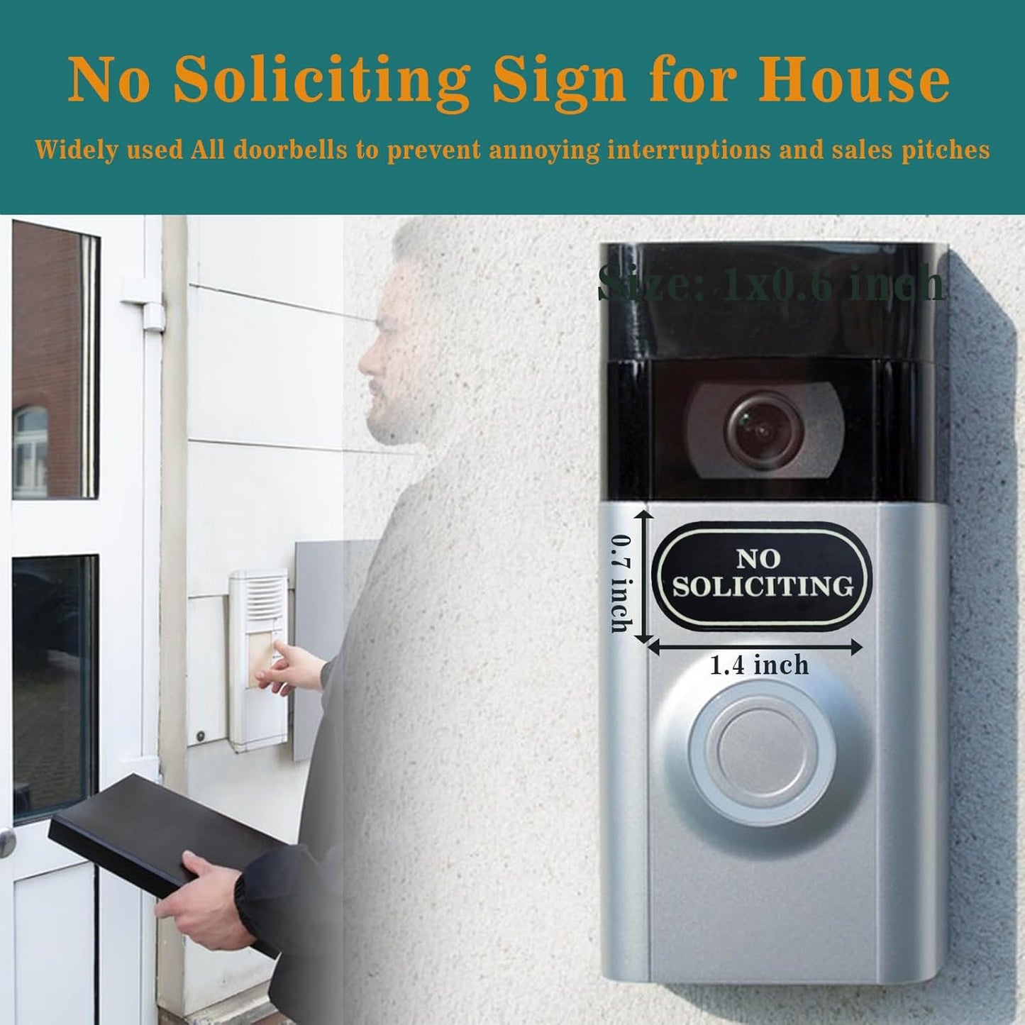 6-Pack Small No Soliciting Sign for House - Weatherproof Glow in the Dark Stickers, Perfect for Video Doorbells, Front Door, Wall & Window Use